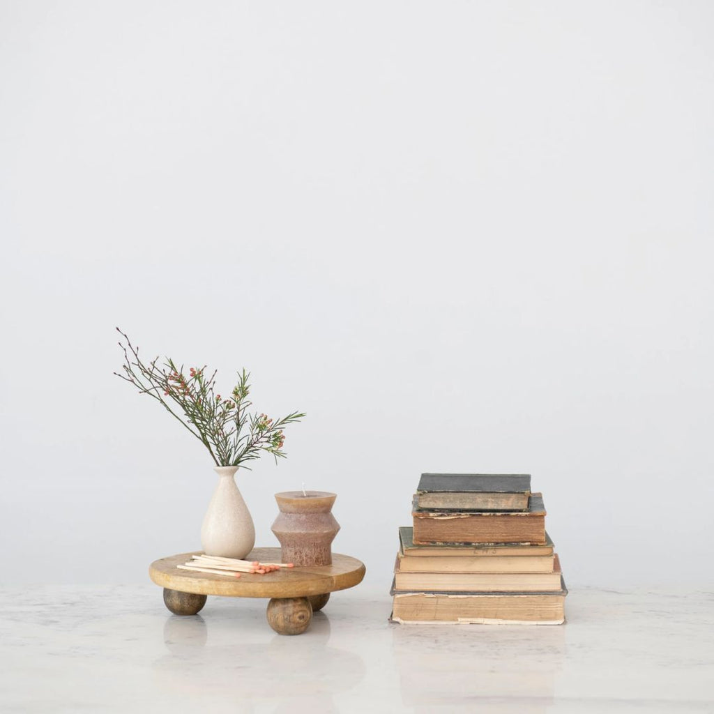 9.8" Hand-Carved Round Mango Wood Pedestal