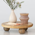 9.8" Hand-Carved Round Mango Wood Pedestal