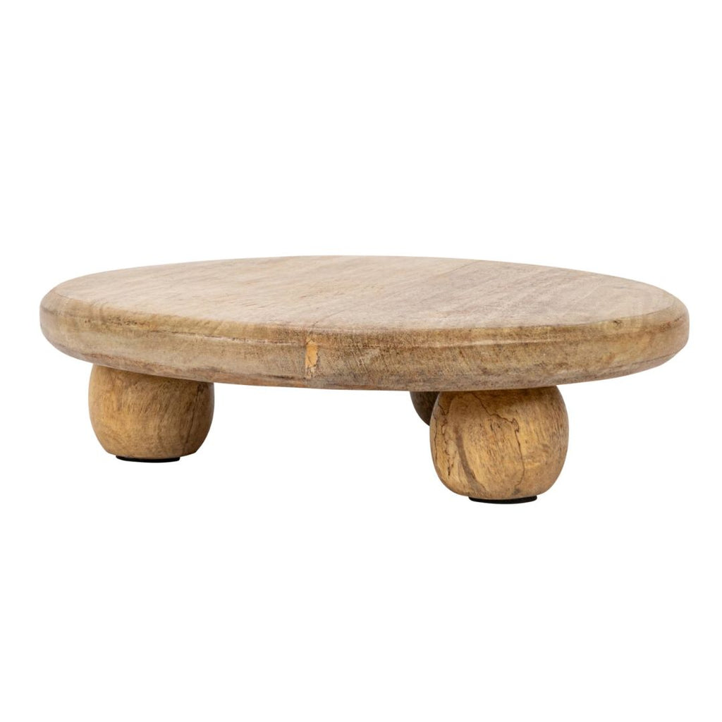 9.8" Hand-Carved Round Mango Wood Pedestal