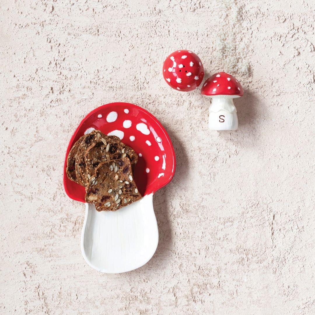 Hand-Painted Ceramic Mushroom Shaped Salt & Pepper Shakers - Set of 2