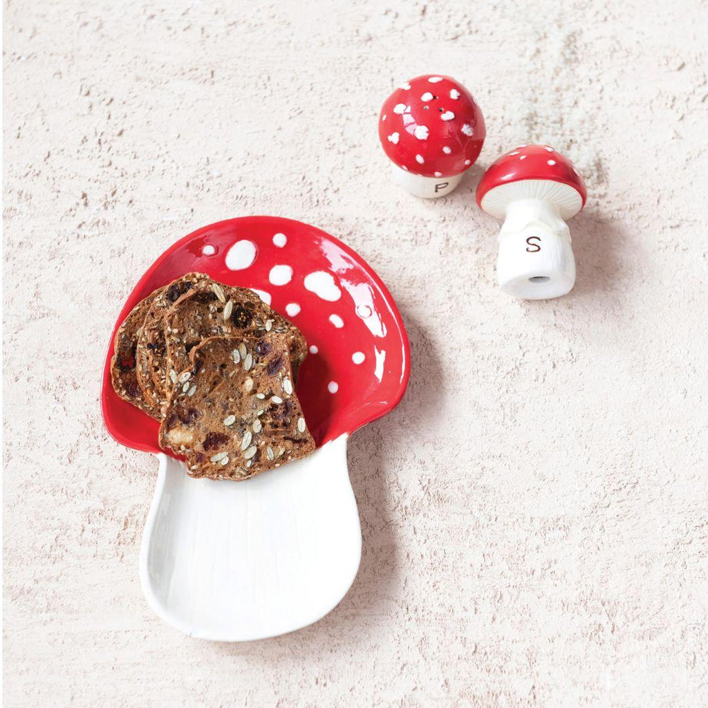 Hand-Painted Ceramic Mushroom Shaped Salt & Pepper Shakers - Set of 2