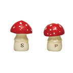 Hand-Painted Ceramic Mushroom Shaped Salt & Pepper Shakers - Set of 2