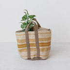 Mustard Jute Tote Bag with Stripes