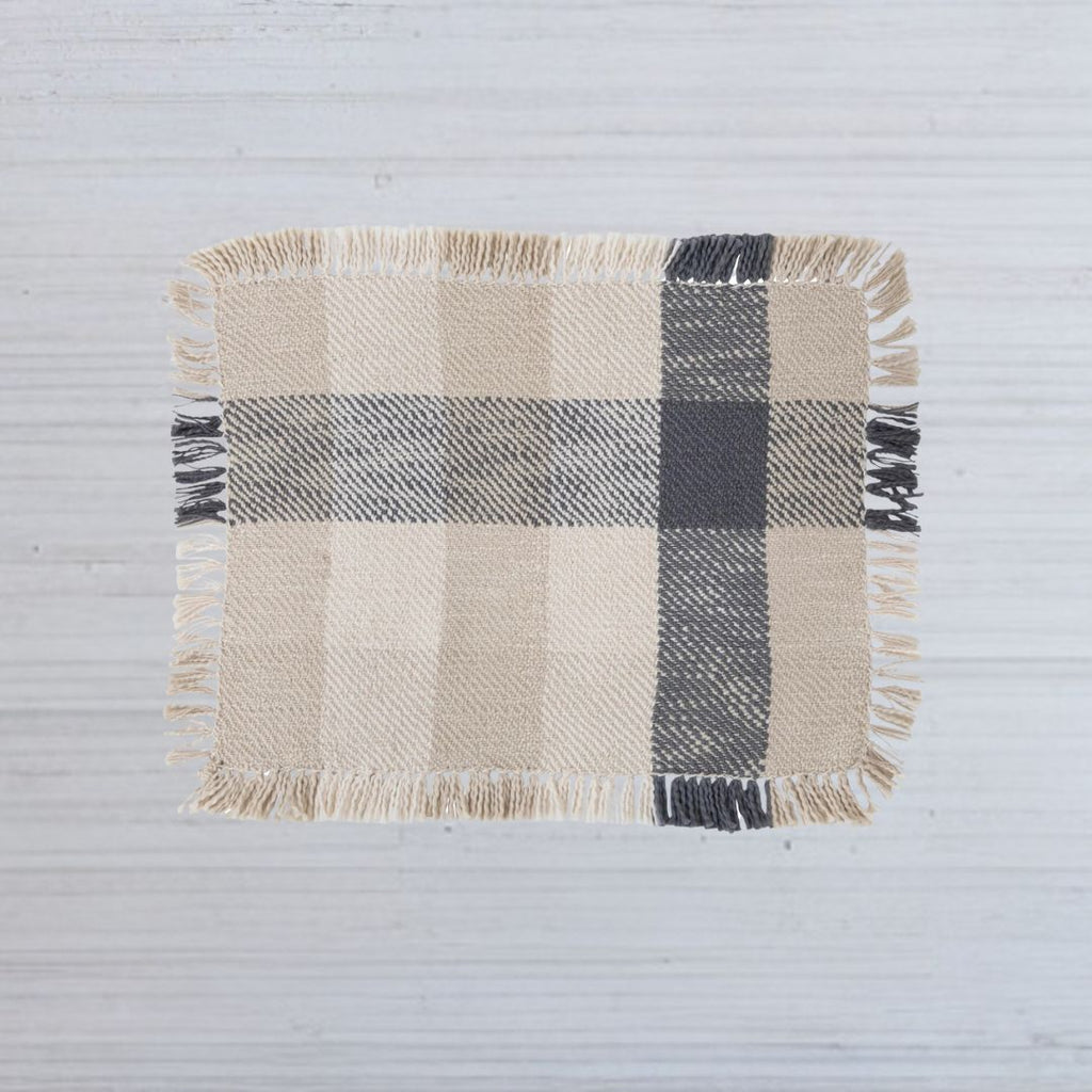 Cotton Placemat With Buffalo Check and Fringe – Navy Blue