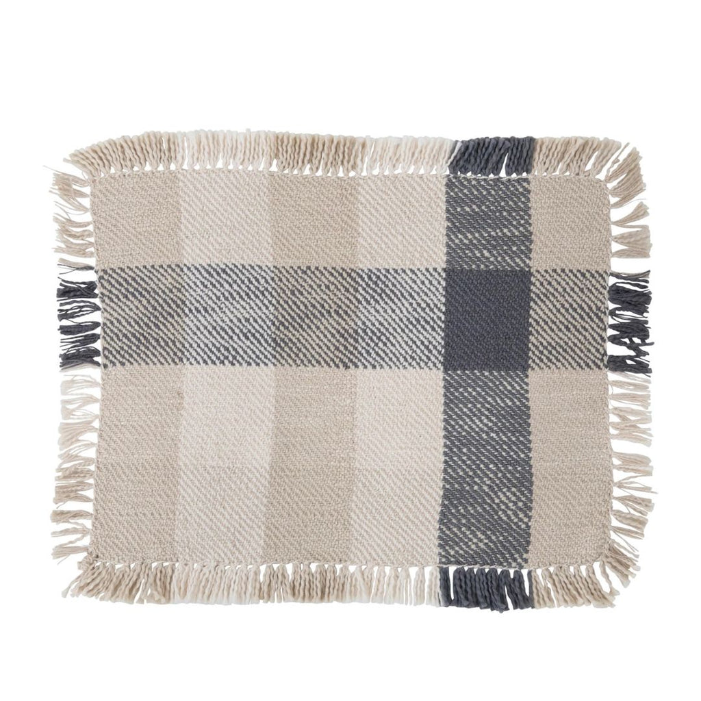 Cotton Placemat With Buffalo Check and Fringe – Navy Blue