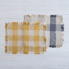 Cotton Placemat With Buffalo Check and Fringe – Navy Blue
