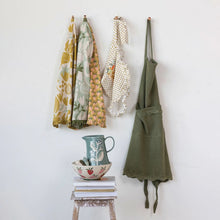 Olive Green Waffle Apron & Crochet Lace Trim