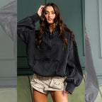 Oversize Fit Washed Pullover Hoodie - Black