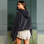 Oversize Fit Washed Pullover Hoodie - Black