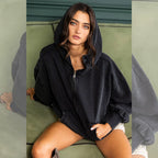 Oversize Fit Washed Pullover Hoodie - Black