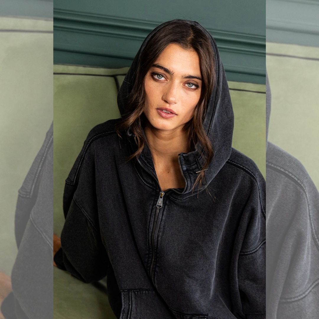 Oversize Fit Washed Pullover Hoodie - Black