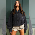 Oversize Fit Washed Pullover Hoodie - Black