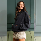 Oversize Fit Washed Pullover Hoodie - Black