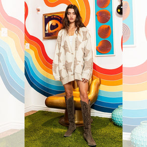 Oversized Star Pullover Sweater Cardigan - Cream
