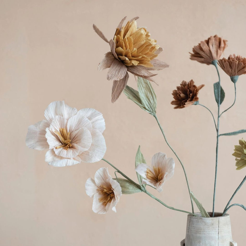 Paper Flower Pick – 36.25"H, Mustard Color, Boho Floral Accent