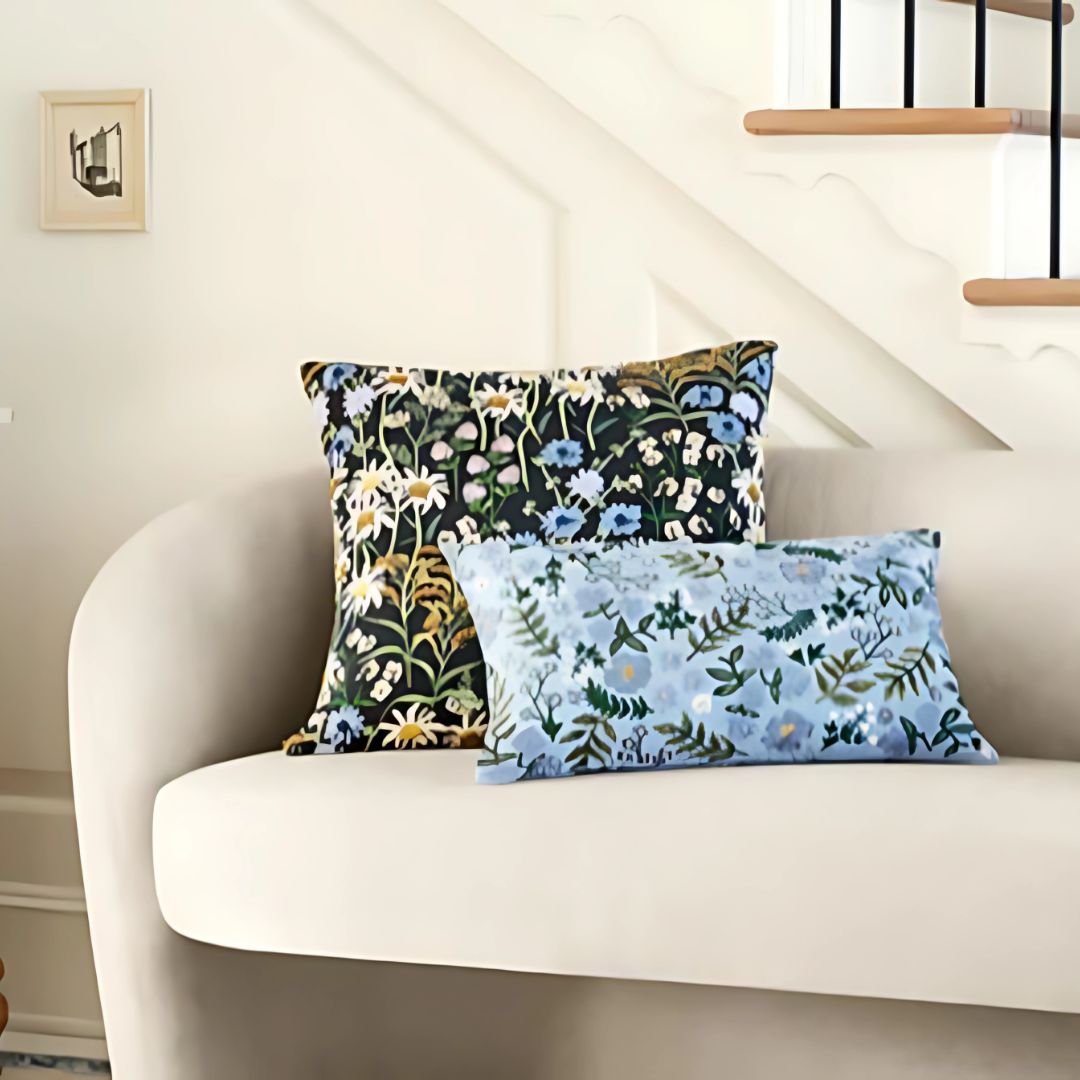 Periwinkle Wildwood Garden Lumbar Pillow 13x21"