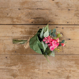 Pink Geranium with Mixed Foliage Bouquet - Faux Flower Decor