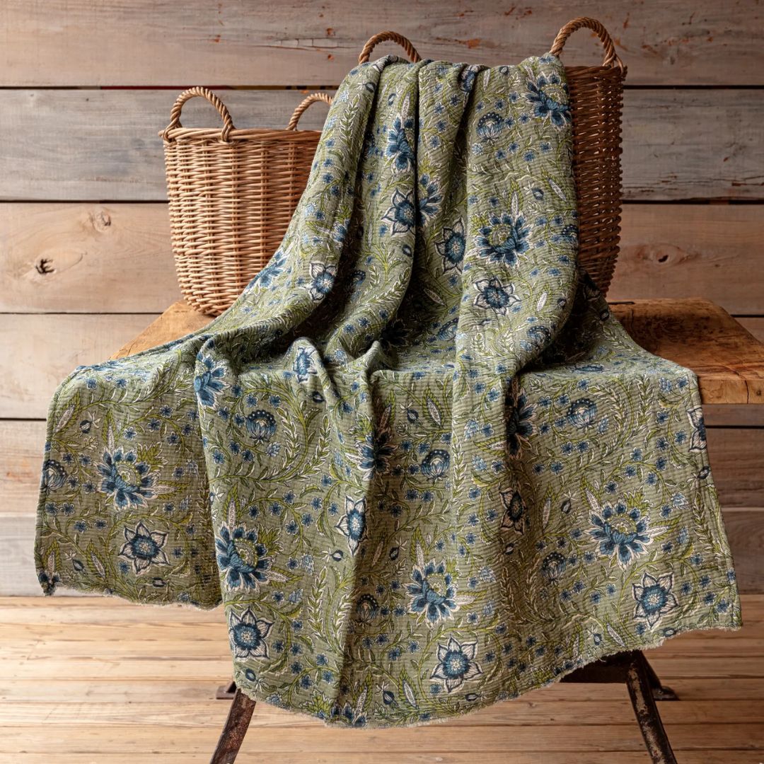 Plumbago Botanical Print Cotton Throw Blanket