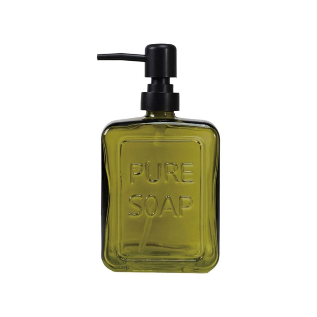 Pressed Glass Soap Dispenser – Olive Green