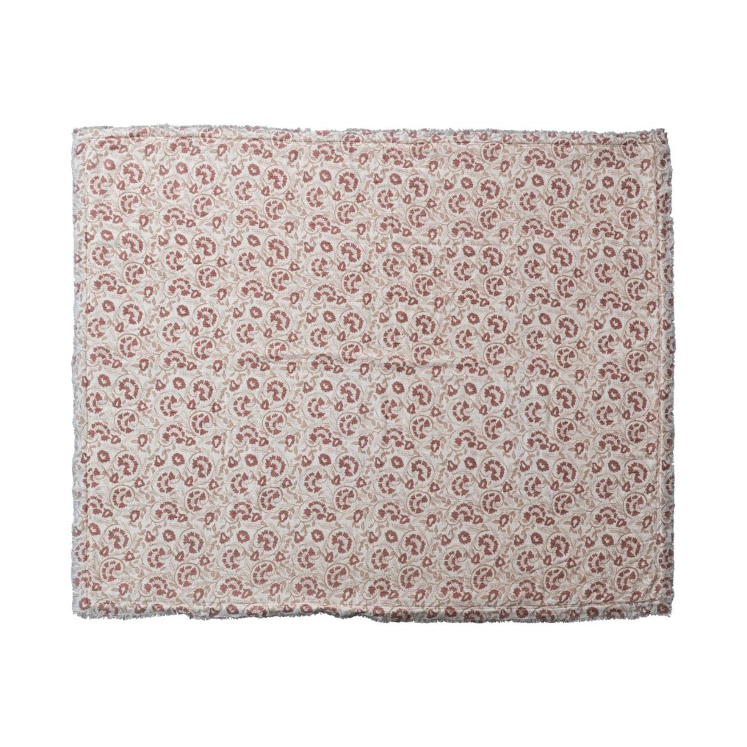 Woven Cotton Throw Blanket with Sherpa Back - Pattern & Fringe Print