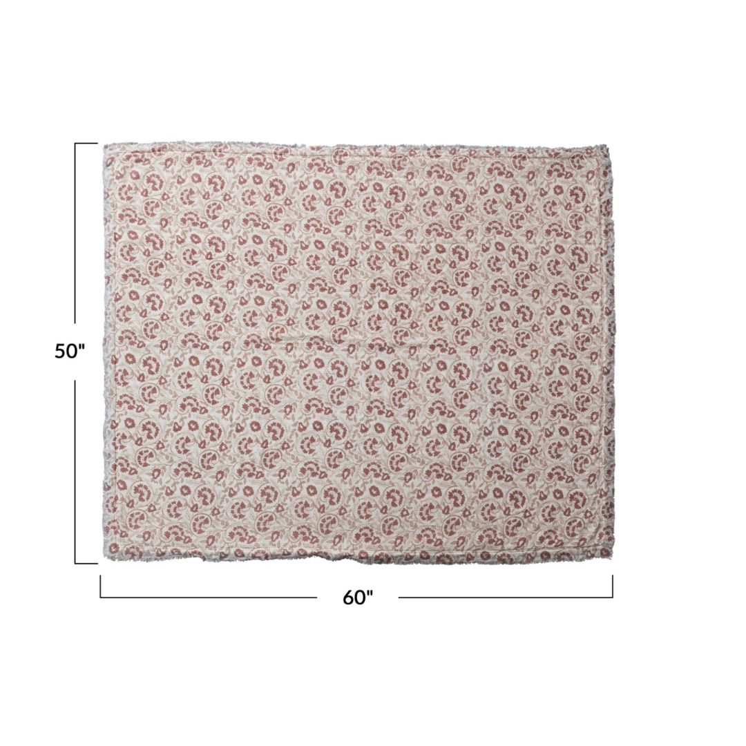 Woven Cotton Throw Blanket with Sherpa Back - Pattern & Fringe Print
