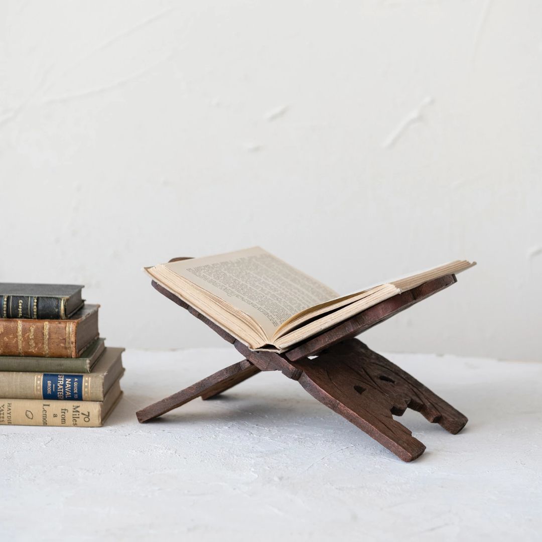 Carved Folding Book Holder - Reclaimed Wood