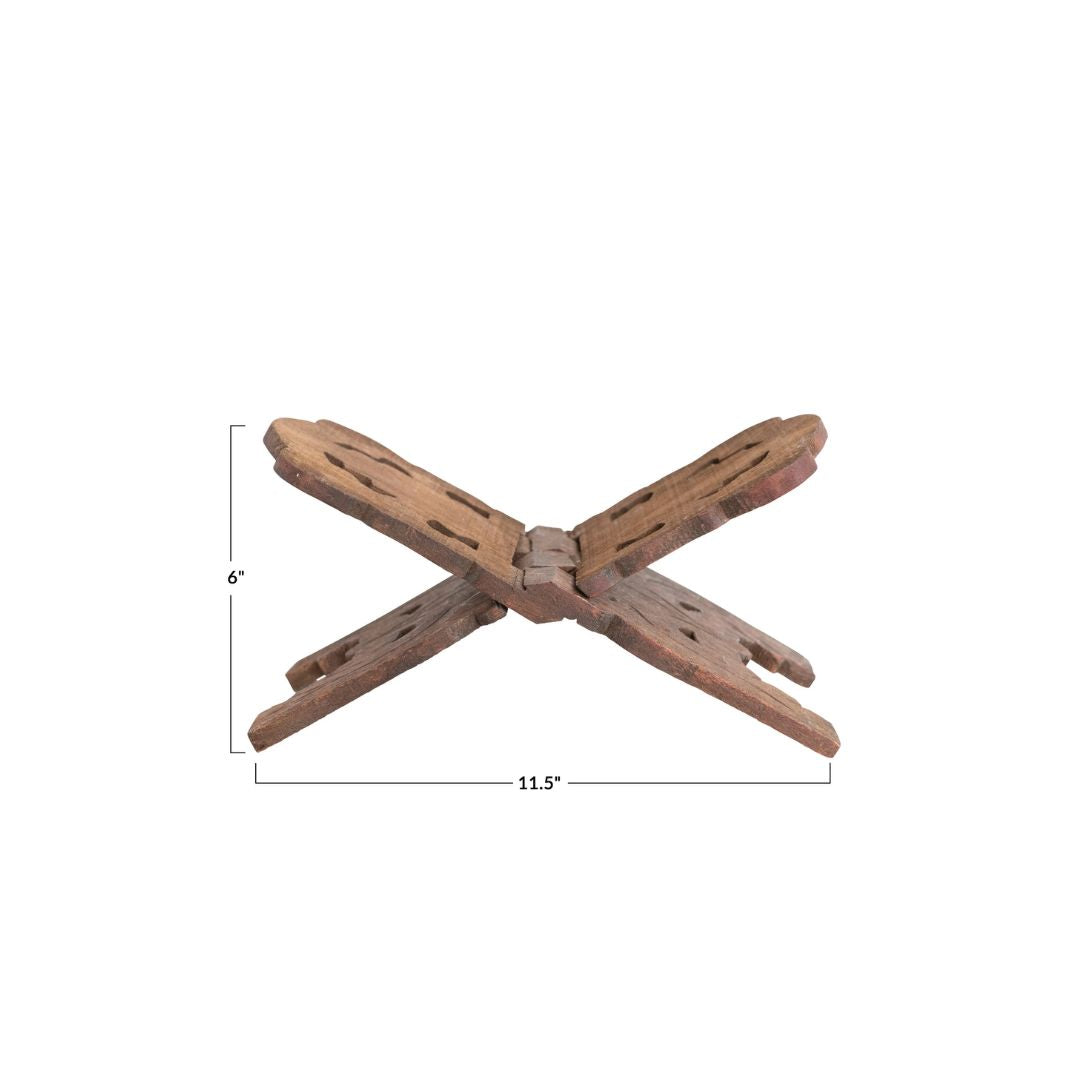 Carved Folding Book Holder - Reclaimed Wood