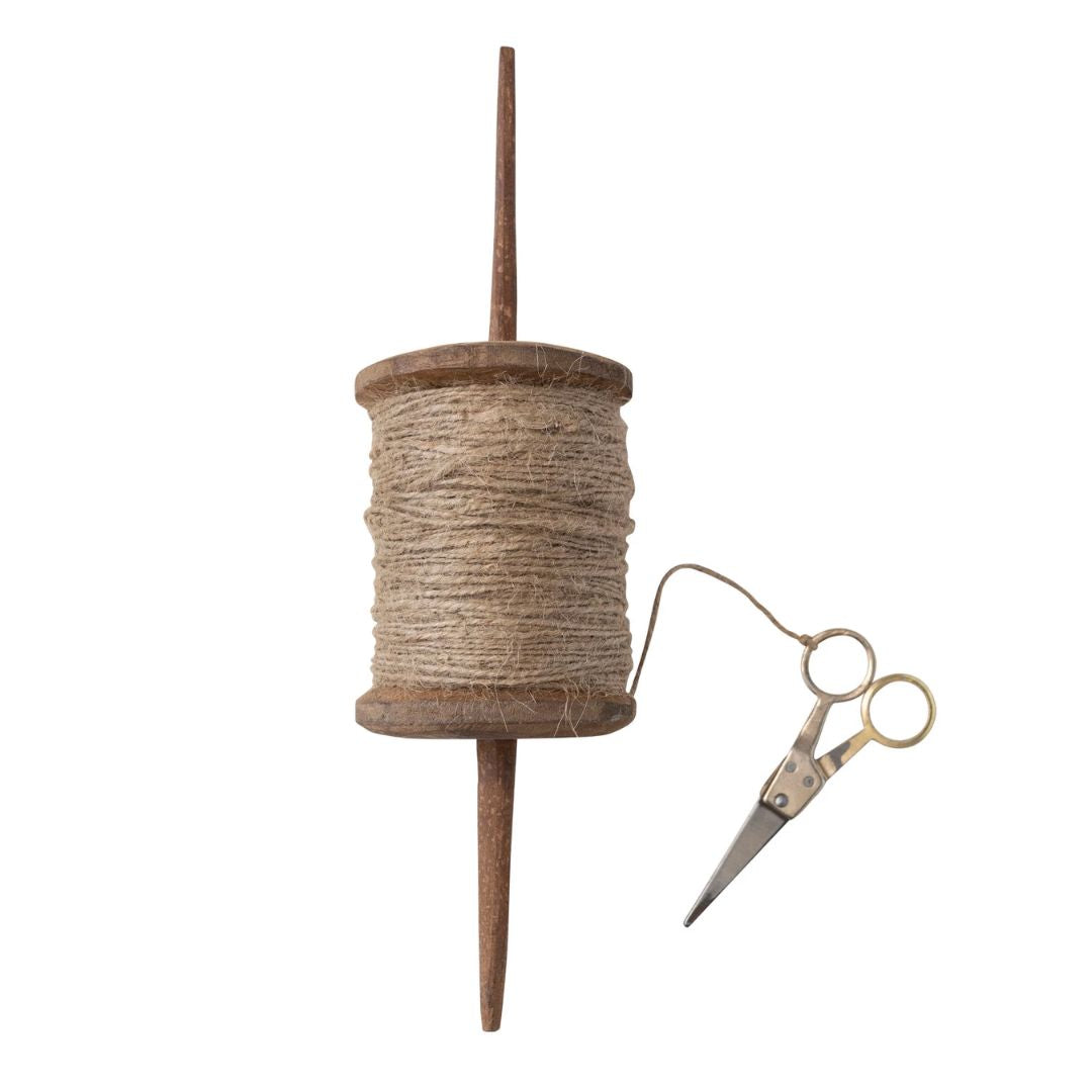Reclaimed Wood Spool with Scissor