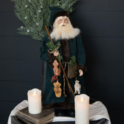 Santa with Fur Trimmed Green Robe