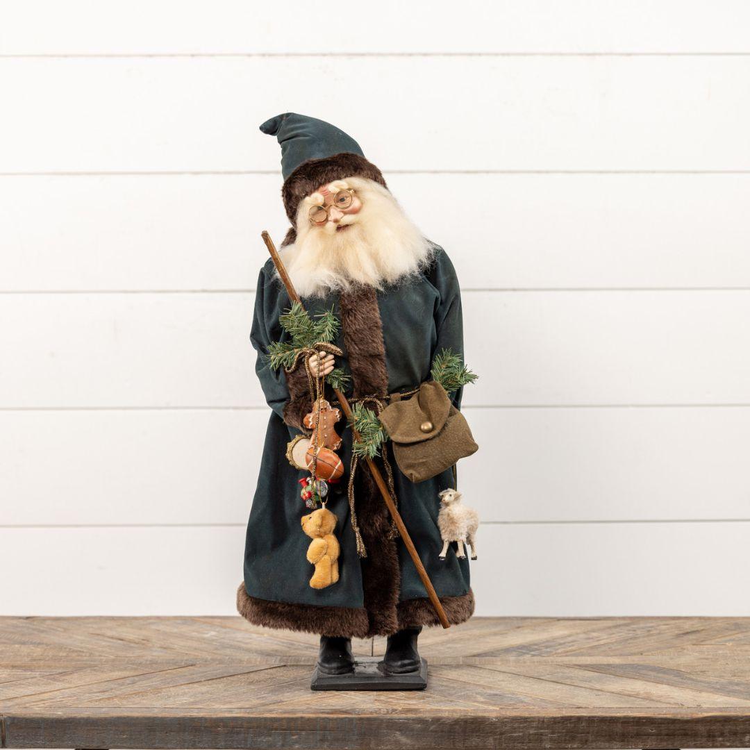 Santa with Fur Trimmed Green Robe