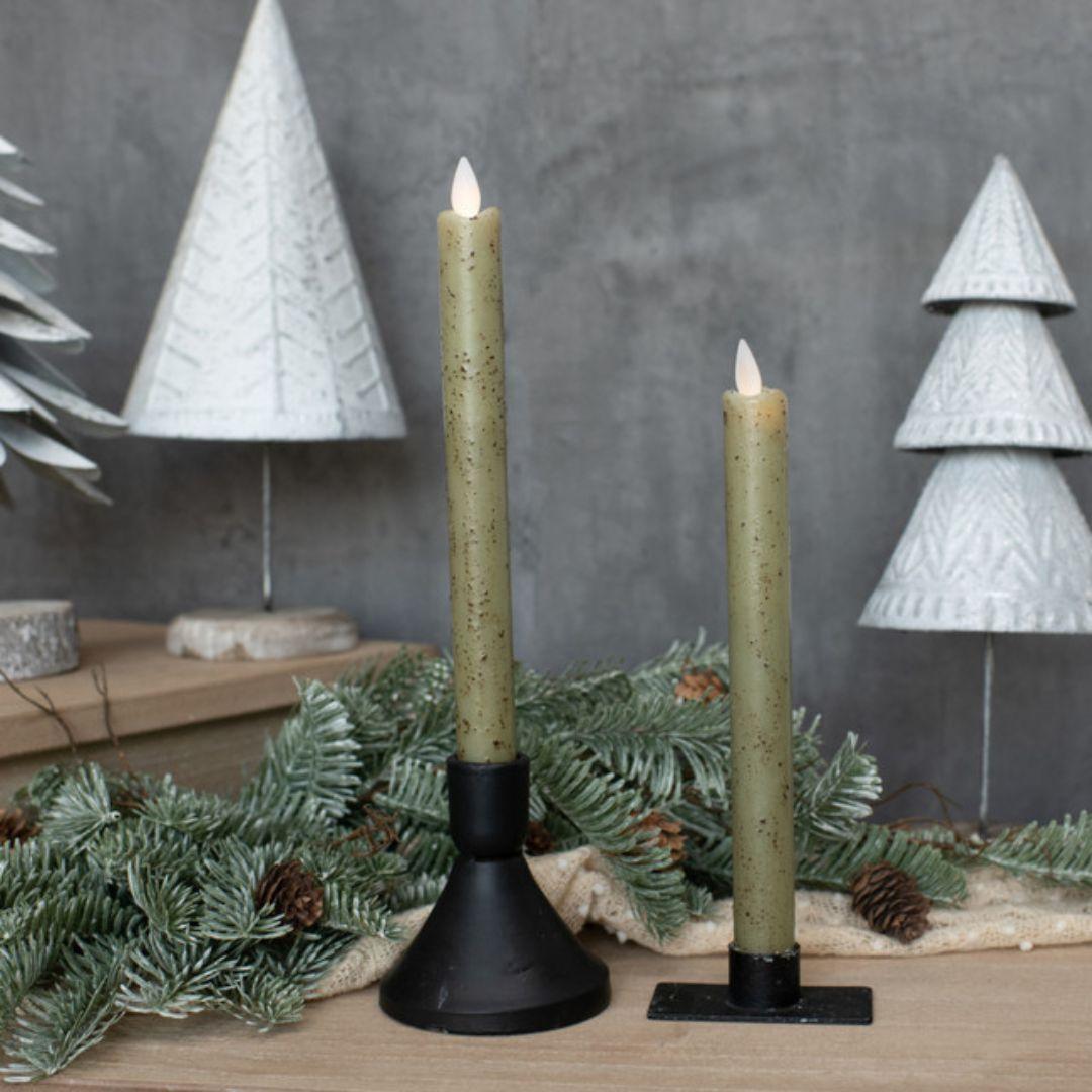 9.5" Green Flameless Taper Candle - Set of 2