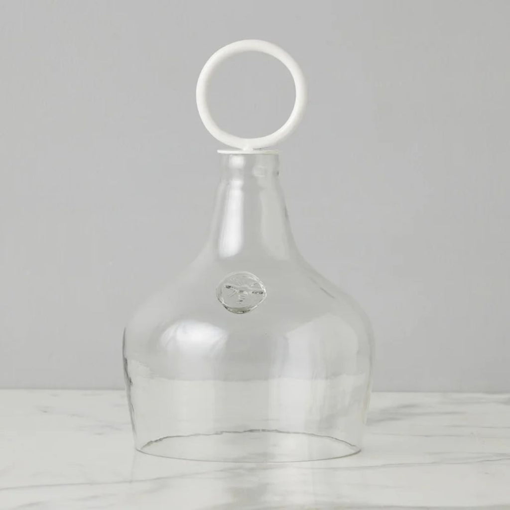 Bianca Glass Cloche – with Small White Ring Handle Display