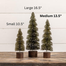 13.5" Snowy Green Spiral Bottlebrush Christmas Tree - Medium