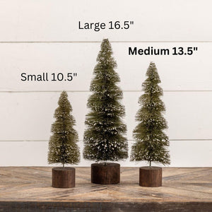13.5" Snowy Green Spiral Bottlebrush Christmas Tree - Medium