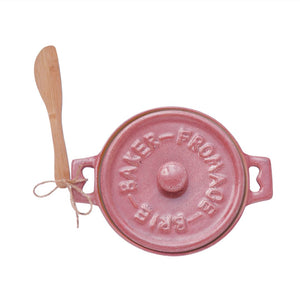 Stoneware Brie Baker with Bamboo Spreader - Pink