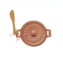 Stoneware Brie Baker with Bamboo Spreader - Pink