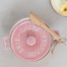 Stoneware Brie Baker with Bamboo Spreader - Pink