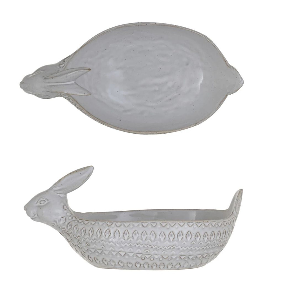 Debossed Stoneware Rabbit Bowl