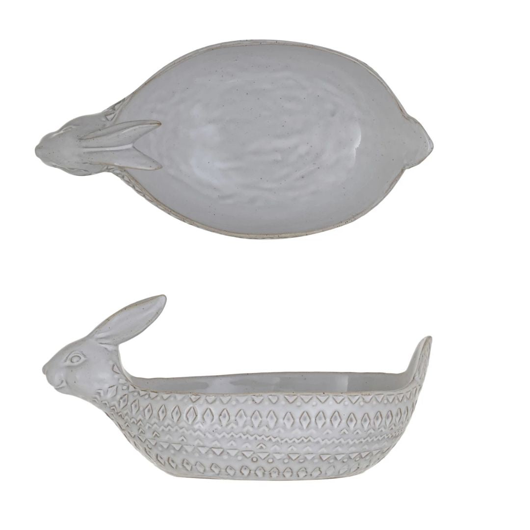 Debossed Stoneware Rabbit Bowl