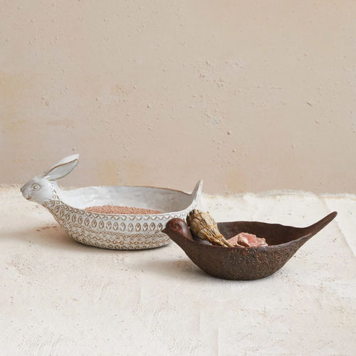 Debossed Stoneware Rabbit Bowl