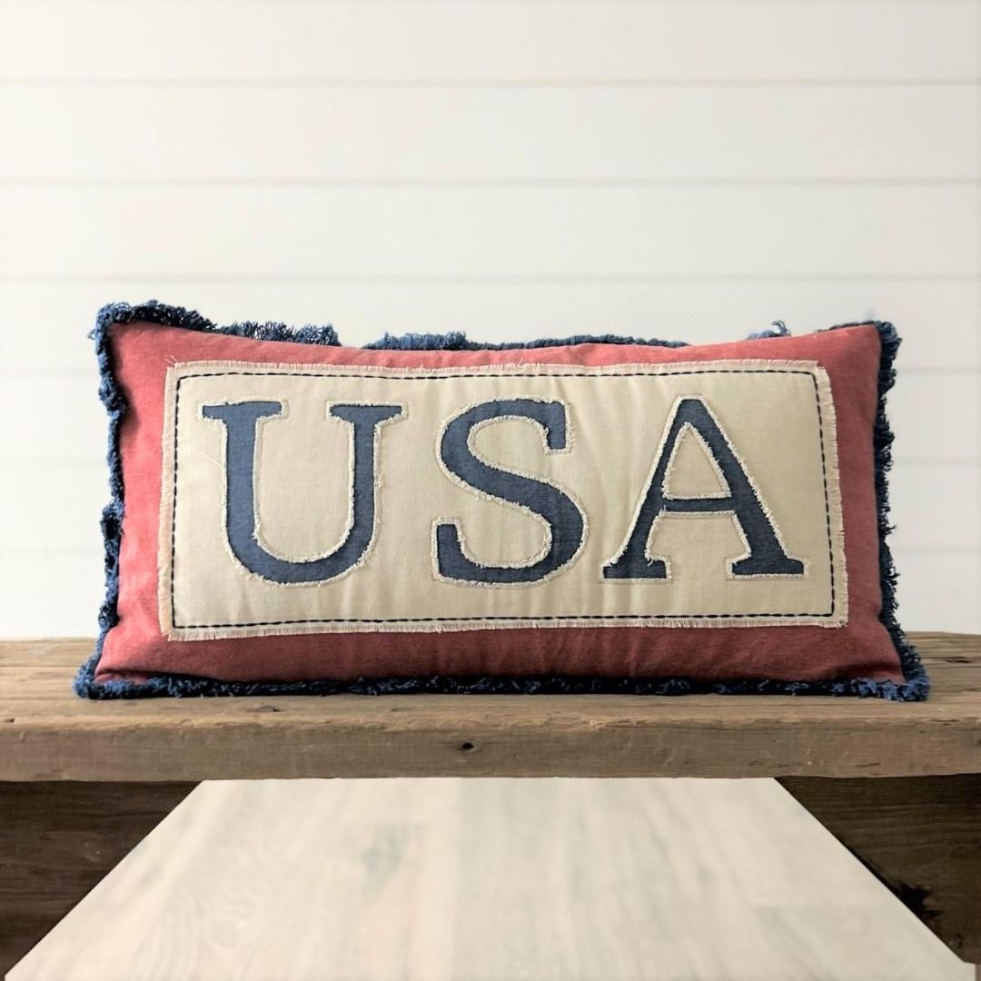 Stonewashed Lumbar Pillow with USA Print