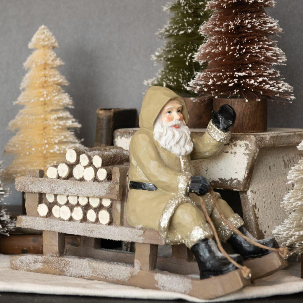 13" Tan Sledding Santa