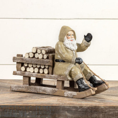 13" Tan Sledding Santa
