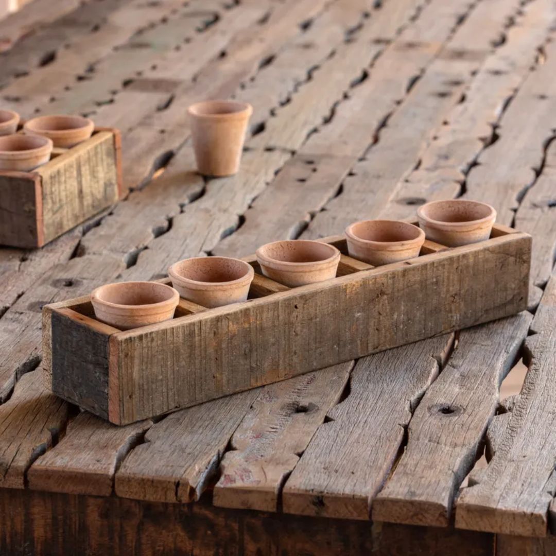 Terra Cotta and Primitive Wood Planter - Rustic Windowsill Box