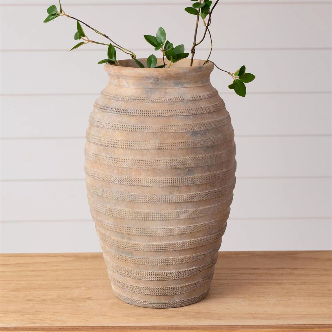 Textured Striped Ceramic Vase