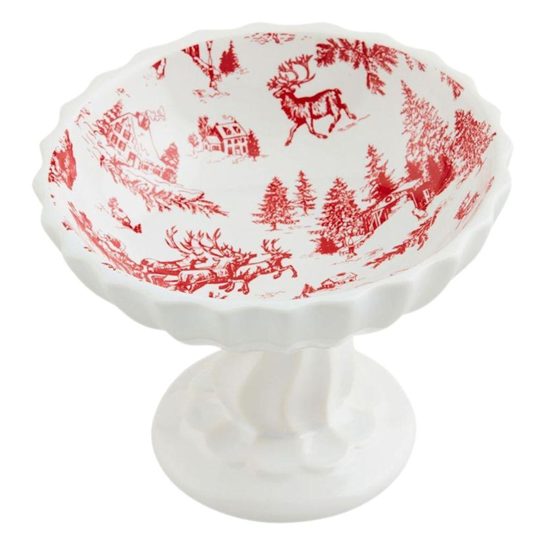 Toile Pedestal Christmas Candy Dish