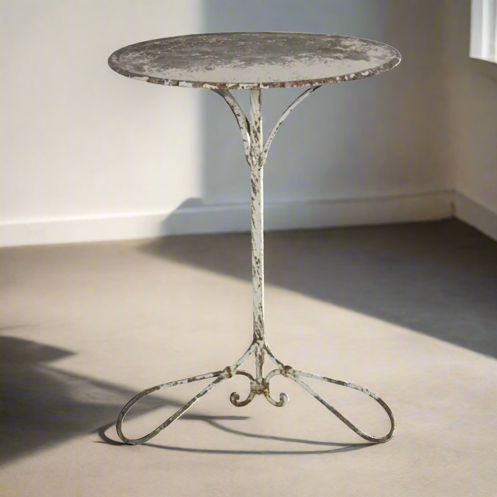 Tuleries Round Iron Table in Distressed White