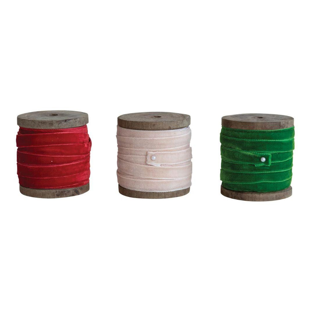 Velvet Ribbon On Wood Spool - 10 Yards - 3 Colors