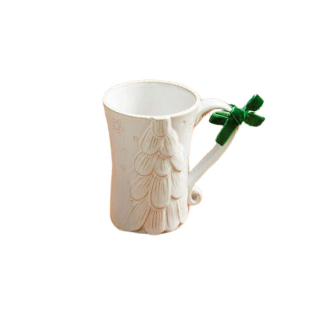White Mug with Embossed Christmas Tree