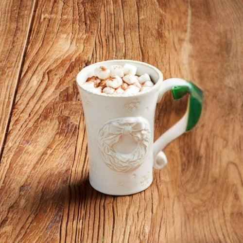 White Christmas Mug with Embossed Wreath